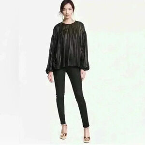 Soft organza black with silver thread smock blouse